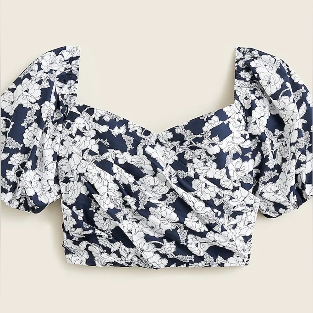 J. Crew puff sleeve organic cotton cropped top in magnolia floral sz xxl